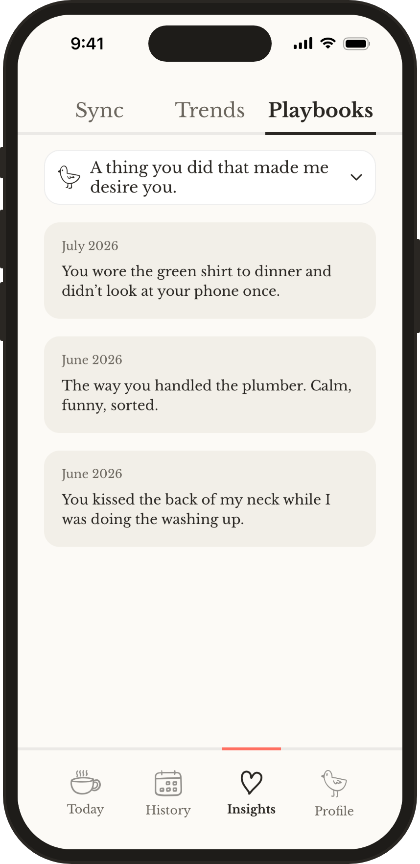 Playbooks: your partner’s answers to one question, month by month.
